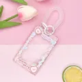 Portafotos transparente para estudiantes con bonito estampado de fresa y cordón. - Deslizante Transparente-Fresa Sonriente + Cuerda de Resorte de Doble Aro Transparente