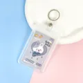Transparent card holder with cute cartoon rabbit insert, ID badge holder with keyring. - Gray Background Grey Rabbit Paper Card (Leather Strap Round Buckle)