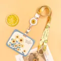 Cute Sunflower Student ID Card Holder with Matching Lanyard Protective Badge Case Set - Horizontal-Green Frame Sunflower + Sunflower Lanyard