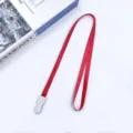Red lanyard 1.0cm width with white buckle for ID badge school card neck strap daily office use. - Red