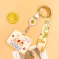 Cute floral lanyard and card holder set with retractable badge reel for student ID. - Horizontal-Yellow Frame Flower Bush + Sunflower Lanyard