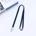 Dark blue 1.0cm lanyard ID badge holder neck strap with white plastic clip for office school. - Black
