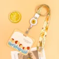 Cute sunflower lanyard and ID card holder set with retractable reel for students. - Horizontal-Yellow Frame Side Flowers + Sunflower Lanyard