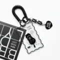 Cartoon black cat transparent card holder with spring coil strap and cute heart pendant for IDs. - Yarn Ball Black Cat (Black Spring Rope + Charm)