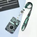 Portatarjetas de identificación de astronauta lindo con cordón y carrete retráctil para estudiantes. - Astronauta Negro Verde / Cordón largo retráctil