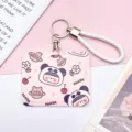 Süßer rosa Cartoon-Kartenhalter mit geflochtenem Lanyard und Schlüsselanhänger, ideal. - Panda Mädchen / Horizontal Mit Weißer Handschlaufe
