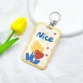 Joli porte-carte design tulipe avec porte-clés pour carte d'étudiant, carte de bus et badge. - Fleur Nice à bord jaune + Boucle ronde