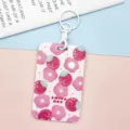 Portacarte scorrevole rosa con portachiavi, simpatico motivo floreale per ID e tessere. - Fiore Rosso di Coniglio Fragola / Fibbia Manette Bianca