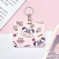 Süßer rosa Cartoon Panda Ausweishalter mit Schlüsselring horizontale Kartenhülle für Schule - Panda Mädchen / Horizontal Mit Rundem Ringverschluss
