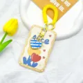 Porte-carte à cordon élastique jaune style ins étui badge campus avec pendentif cœur porte-clés - Fleur nice à bord jaune avec cordon spiralé bicolore jaune à double anneau (Cœurs bleus et blancs)