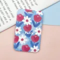 Portacarte scorrevole con motivo floreale di tulipani per protezione badge e tessere scolastiche. - Blu con fiori rossi / Senza Accessori
