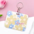 Sliding embossed horizontal card holder cute floral pattern student ID badge protector variant - Five-Petal Flower / With Round Buckle / Yellow Blue