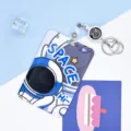 Cute astronaut sliding card holder with reel badge clip for student campus card protector. - Large-SPACE Astronaut + White Retractable Clip (Astronaut)