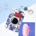 Cute astronaut sliding card holder student campus ID badge case with keychain reel - Large-Scooter Astronaut + White Retractable Clip (Astronaut)