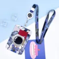 Cute astronaut card holder with lanyard and retractable reel for student ID and campus cards. - Large-Scooter Astronaut + Blue Purple Astronaut Retractable Lanyard