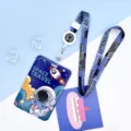 Cute astronaut ID card holder with retractable reel and lanyard in blue space design variant. - Large-Headphone Astronaut + Blue Purple Astronaut Retractable Lanyard