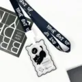 Transparent card holder with cute black cat design, ideal for student ID or photocards. - Fishbone Black Cat (Black Letter Lanyard)