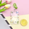 Clear cute cartoon ID badge card holder, transparent hard protector case with green keychain. - Sliding Transparent - Oh Pineapple Dog + Green Bell Lobster Clasp