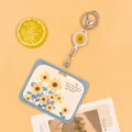 Cute sunflower student card holder with retractable reel and cute floral design for daily use - Horizontal-Green Frame Sunflower + White Badge Clip