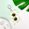 Ins style card holder badge protector with cute green fruit print and keychain strap - English Black Strawberry / Leather Strap Round Buckle