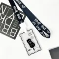 Transparent card holder with cute black cat pattern and lanyard for student ID cards variant. - Yarn Ball Black Cat (Black Letter Lanyard)
