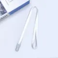 White lanyard with grey plastic integrated buckle, simple and durable neck strap for ID card. - White