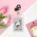 Cute transparent student ID card holder with keychain, cartoon rabbit design, clear protective case. - Vertical PP Card Sleeve / Gray Base Gray Rabbit + Black Lobster Clasp
