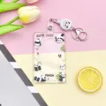 Cute Panda Clear Acrylic Badge Holder with Retractable Reel & Keychain for Student ID Card - Sliding Transparent - Bamboo Panda + White Easy Pull Buckle (Panda)