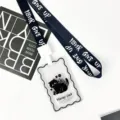 Clear wavy card holder with black lanyard and cute cartoon cat design for daily use. - Flower Black Cat (Black Letter Lanyard)