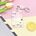 INS cute cartoon transparent ID card holder with retractable reel and keychain for school bus. - Sliding Transparent - Backpack Bear Rabbit + White Easy Pull Buckle (Beige Bear Head)