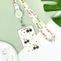 Ins style green cherry ID card holder set with retractable lanyard and cute bear pattern badge sleeve - English Black Cherry / Flower Retractable Lanyard (Green Bear)
