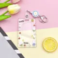 Cute transparent hard card holder with retractable reel and cartoon bunny design for daily use - Sliding Transparent - Nice Suspenders Rabbit + White Easy Pull Buckle (White Flower)