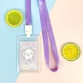 Purple lanyard transparent ID card holder with cute puppy insert card variant for students. - Purple Background White Dog Paper Card (Purple Lanyard)