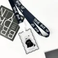 Cute black cat transparent card holder with black lanyard student ID badge protective cover. - Bucket Black Cat (Black Letter Lanyard)