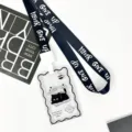 Transparent black cat card holder with lanyard variant for students and daily id protection. - Paper Black Cat (Black Letter Lanyard)