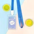 Cute transparent card holder with blue lanyard and cute bear design for school work badge. - Dark Blue Background White Bear Paper Card (Snap Dark Blue Lanyard)