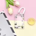 Clear Card Holder Cute Panda Transparent Badge Protector with Coiled Lanyard for School Work ID - Sliding Transparent - Bamboo Panda + Double Loop White Spring Rope