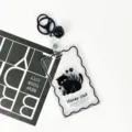 Cute transparent black cat card holder with keyring and bell, ideal for student ID cards. - Flower Black Cat (Black Bell Lobster Clasp)