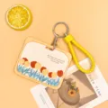 Cute yellow cartoon floral card holder with braided strap for student id cards and daily use. - Horizontal-Yellow Frame Side Flowers + Yellow Leather Rope