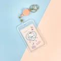Clear ID card holder with retractable badge reel cute pink design cute student badge protector - Pink Background White Rabbit Paper Card (Pink Retractable Buckle)