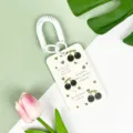 Ins style transparent ID card badge holder with spring lanyard, cute green cherry print. - English Black Cherry / Double Loop White Spring Cord