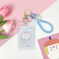 Cute cartoon student card holder with blue strap, transparent PP ID badge protective sleeve key chain. - Vertical PP Card Sleeve / Blue Base White Goose + Blue Rubber Keychain