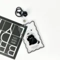 Transparent black cat card holder with keychain and bell, cute student badge protector sleeve. - Bucket Black Cat (Black Bell Lobster Clasp)