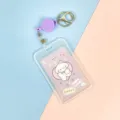 Cute transparent badge holder with purple retractable reel and card for school or work use. - Purple Background White Dog Paper Card (Purple Retractable Buckle)
