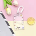 Clear acrylic card holder ID badge case with cute cartoon design and coil wrist strap - Sliding Transparent - Nice Suspenders Rabbit + Double Loop White Spring Rope