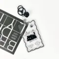 Transparent black cat ID card holder with keychain and cute bell pendant for daily use. - Paper Black Cat (Black Bell Lobster Clasp)