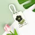 Ins style ID badge card holder with coiled lanyard, cute flower pattern protective cover. - English Green Leaf Black Flower / Double Loop White Spring Cord