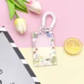 Cute transparent card holder with spring lanyard, clear ID badge holder protective case for school bus card. - Sliding Transparent - Oh Pineapple Dog + Double Loop White Spring Rope