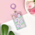 Portacarte trasparente con design floreale viola, custodia protettiva carina per badge. - Fiore Viola e Portachiavi in Pelle