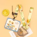 Cute cartoon sunflower ID card holder with lanyard student campus meal card protective sleeve - Horizontal-Green Frame Sunflower + Sunflower Long Lanyard
